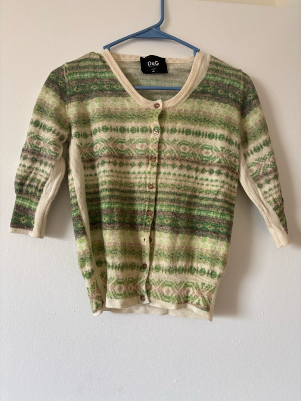 D&G Green Patterned Wool Blend Cardigan Sweater